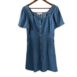 LOFT NEW Chambray Square Neck Button Pocket Dress Size 10